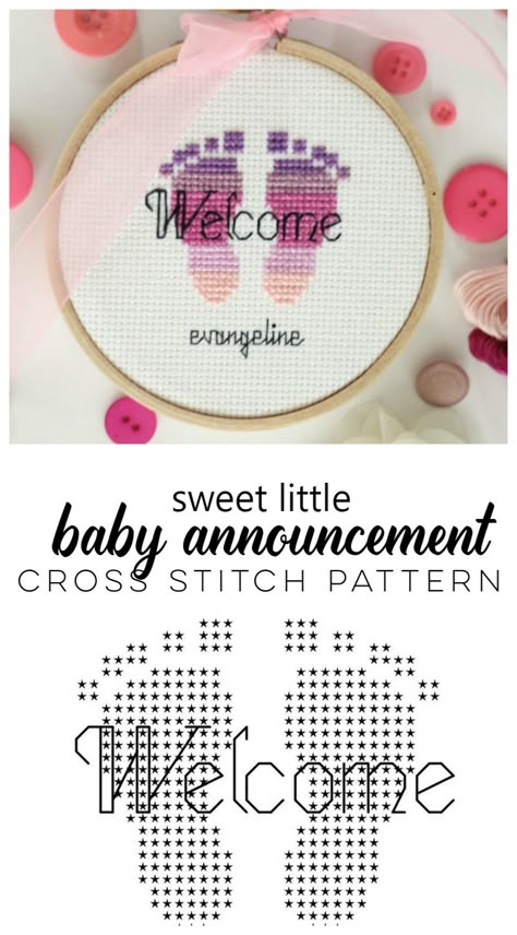 sweet little baby announcement cross stitch pattern free instant download Baby Cross Stitch Patterns, Trendy Sewing, Pola Kristik, Baby Embroidery, Baby Cross, Cross Stitch Baby, Cross Stitch Cards, Gifts Baby, Cross Stitch Patterns Free