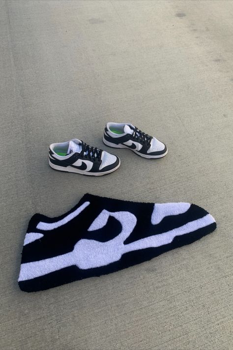 Custom Nike dunk panda rug Size is 67x28cm #custom#tufted#rug#handmade#nike#dunk#panda Custom Nike Dunk, Panda Rug, Nike Dunk Panda, Dunk Panda, X Drake, Tufted Rugs, Rug Ideas, Custom Nike, Custom Nikes