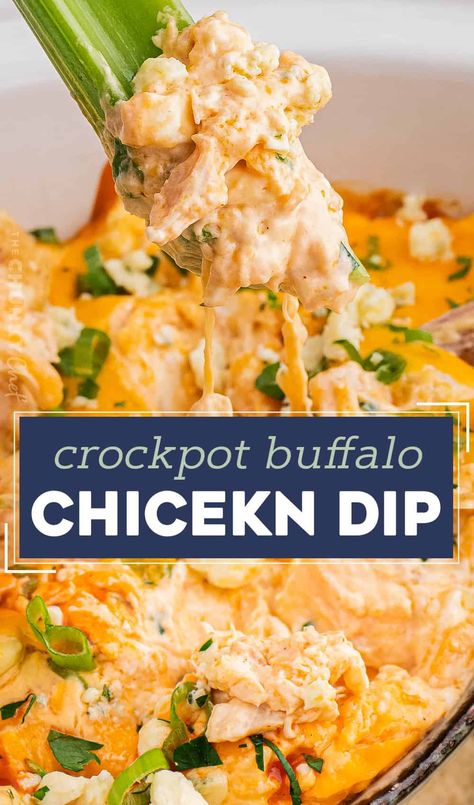 Buffalo Chicken Dip Crock Pot Ranch Packet, Buffalo Chicken Dip Cream Cheese, Crockpot Buffalo Chicken With Cream Cheese, Buffalo Chicken Dip With Real Chicken, Crock Pot New Years Recipes, Spicy Chicken Dip Buffalo, Buffalo Chicken Dip In Crockpot, Crockpot Recipes Cream Cheese, Superbowl Crockpot Recipes