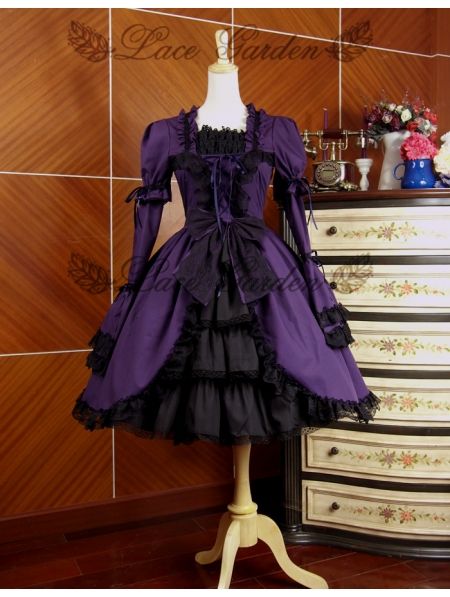 Purple and Black Long Sleeves Gothic Lolita Dress  . DevilNight.co.uk | We Ship Worldwide #gothicdress #gothicdresses #cutegothicdress#sweetgothicdress #lolitagothicdress #longsleevegothicdress #blackgothicdress#purplegothicdress Purple Gothic Dress, Punk Costume, Princess Prom Dresses, Steampunk Cosplay, Kawaii Fashion Outfits, Dress Halloween Costume, Steampunk Clothing, Gothic Dress, Victorian Gothic