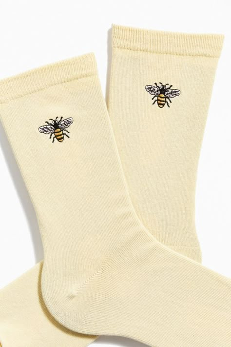 Embrodery Socks, Bee Sock, Girls Ankle Socks, Embroidered Bee, Sock Outfits, Funky Socks, Lace Socks, Crew Sock, Crazy Socks