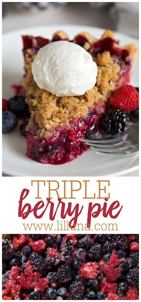 Mixed Berry Pie Recipe, Triple Berry Cobbler, Berry Pie Filling, Berry Pie Recipe, Fruit Pie Recipe, Triple Berry Pie, Mixed Berry Pie, Berry Cobbler, Pie Crumble