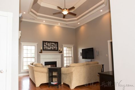 Interesting how gray can actually warm a space up  Behrs perfect taupe. *paint* Taupe Wall Color, Behr Perfect Taupe, Perfect Taupe Behr, Taupe Living Room, Trendy Kitchen Colors, Interior Paint Colors Schemes, Taupe Paint, Taupe Walls, Revere Pewter