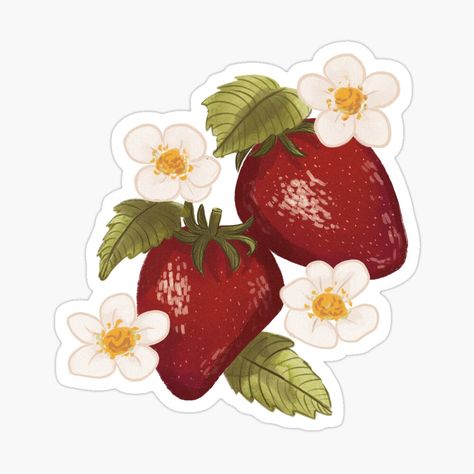 Get my art printed on awesome products. Support me at Redbubble #RBandME: https://www.redbubble.com/i/sticker/Strawberry-Blossom-by-catherold/102378606.JCQM3?asc=u Strawberry Sticker Aesthetic, Strawberry Stickers, Strawberry Blossom, Strawberry Sticker, Red Stickers, Fairy Stickers, Png Stickers, Scrapbook Printing, Cute Laptop Stickers