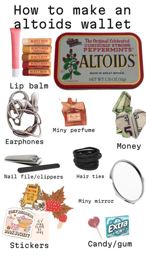 dw guys im aware that its “mini” Wallet Inspiration, Mint Tin Crafts, Everyday Bag Essentials, Altoids Tins, Mint Tins, What In My Bag, Easy Diy Jewelry, Bad Things Lyrics, Utila