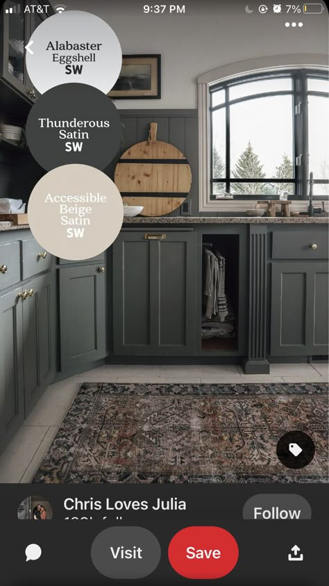 Dark Academia Kitchen, Charcoal Kitchen, Kitchen Color Palettes, Taupe Kitchen, Moody Kitchen, Beautiful Kitchen Cabinets, Kitchen Wall Colors, Cabinet Remodel, Kitchen Paint Colors