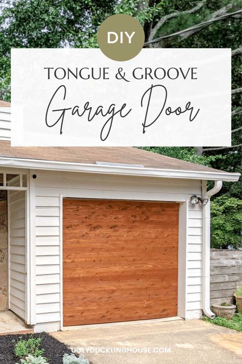 diy cedar garage door makeover Wood Garage Doors Diy, Build Your Own Garage Door, Adding Wood To Garage Door, Garage Door Makeover Diy, Wood Look Garage Doors Diy, Diy Garage Doors How To Make, Wood Finish Garage Door, Garage Door Skins Diy, Diy Wood Garage Door