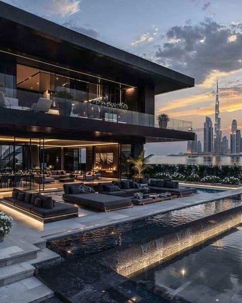 Penthouse Modern Interior Design, Huge Modern Mansion Exterior, Modern Mansion Garage, Drake Mansion Interior, Modern Luxury House Design Interior, Luxury House Outside Design, Best Modern House Design Interior, Black Mansions Luxury, Dubai Mansions Luxury