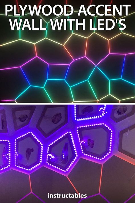 Led Light Strip Design, Diy 3d Accent Wall, Light Up Wall Signs, Wall Led Light Decor, Plywood Accent Wall, Rgb Lighting Ideas, Led Wall Design, Wall Lights Ideas, Led Lights Ideas