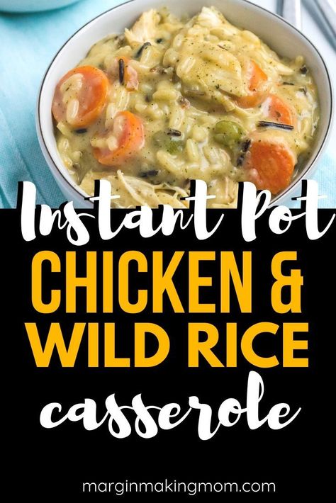 A box of Uncle Ben's wild rice is transformed into a delicious casserole with this creamy Instant Pot chicken and wild rice recipe! Instant Pot Chicken And Wild Rice Recipe, Hearty Instant Pot Recipes, Chicken Wild Rice Casserole Instant Pot, Pressure Cooker Casserole Recipes, Cheap Pressure Cooker Meals, Chicken And Wild Rice Instant Pot, Rice Casserole Instant Pot, Cheap Instant Pot Recipes, Creamy Instant Pot Chicken