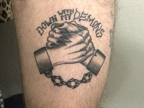 My Demons Tattoo, Down With My Demons Tattoo, Reed Tattoo, Arrow Tattoo Arm, Down With My Demons, Demons Tattoo, Tatuaje Cover Up, Beer Tattoos, Simple Tattoos For Guys