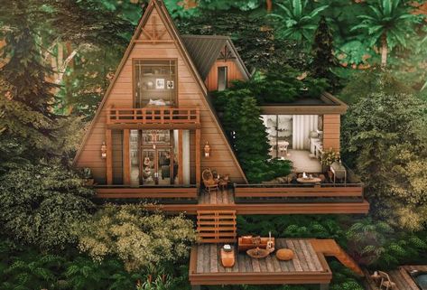 Forest Cabin Farm Bedroom, Backyard Spa, Interior Design Sketchbook, Cute Cabins, Sims 4 House Building, Forest Cabin, Sims 4 House Design, Jungle Adventure, Sims House Design