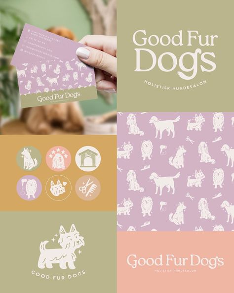 Adorable dog illustrations ☑️ friendly fonts ☑️ pretty colour palette ☑️ Yup, this branding has it all! I adored creating this branding for @goodfurdogs a holistic dog groomers in Copenhagen! 🐶 I am obsessed with the doggy brand pattern and adorable vibes ✨ Let me know what you think of this branding in the comments!! #brandingproject #brandinginspiration #brandingexpert #branding #brandingdesigner #graphicdesign #moodboard #moodboarddesign #brandingidentity #branddesigner #abileedesigns ... Dog Company Branding, Pet Store Branding, Pet Graphic Design, Pet Grooming Logo, Animal Branding, Friendly Fonts, Grooming Salons, Dog Marketing, Dog Illustrations