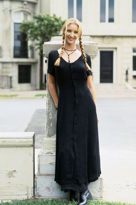 Phoebe Buffay Outfits, 90s Betsey Johnson, Phoebe Buffay, Fashion Moments, Maxi Slip Dress, 90s Dress, Long Black Dress, Bohemian Fashion, Wearing Clothes