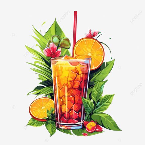 tropical cocktail drink with straw and fruits isolated clip art illustration style ai generated co Cocktails Clipart, Cocktail Images, Drink Png, Cocktail Illustration, Diy Cocktails, Cocktail Drink, Cocktail Art, Tropical Drink, Drinks Design