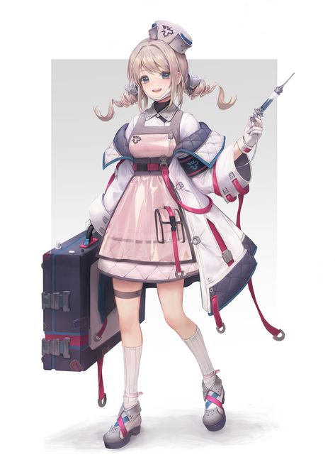 Cyberpunk Nurse, Doctor Oc Art, Nurses Outfits, Cute Nurse Outfits, Doctor Character Design, Nurse Oc, Anime Nurse, Figure Outline, Zombie Pose