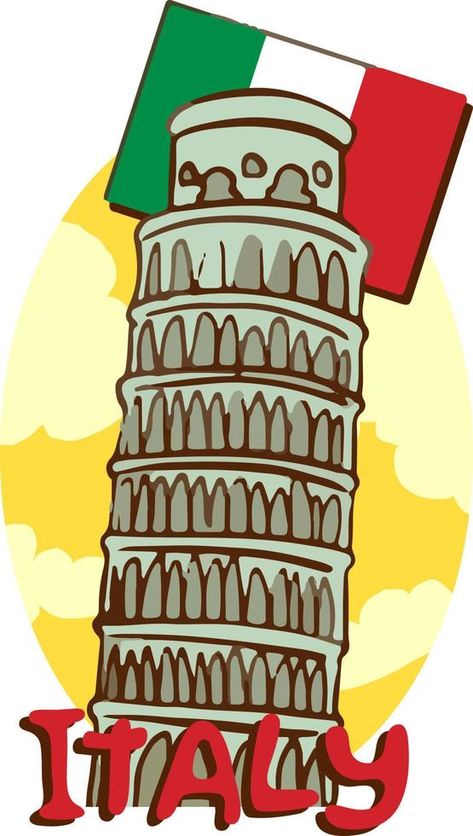 pisa tower and italy flag cartoon vector Italy Cartoon Illustrations, Italy Flag Aesthetic, Italy Brochure, Italy Flag Art, Italy Cartoon, Little Italy Party, Italy Clipart, Italy Drawing, Italy Project