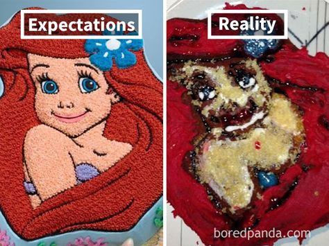 Expectations Vs Reality: 10+ Of The Worst Cake Fails Ever Epic Cake Fails, Kue Disney, Baking Fails, Bad Cakes, Humor Disney, Cake Fails, Food Fails, Expectation Vs Reality, Disney Cakes