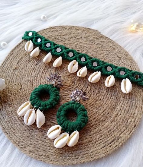 Macrame Navratri Jewellery, Navratri Jwellery Ideas, Fabric Jewelry Handmade, Handmade Fabric Jewellery, Navratri Jewellery, Colourful Crochet, Macrame Jewellery, Earrings Diy Handmade, Diy Hair Accessories Ribbon