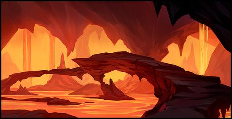 Lava Landscape Art, Lava Environment Concept Art, Fantasy Lava Landscape, Lava Cave Concept Art, Fire Environment Concept Art, Lava Concept Art, Lava Kingdom, Lava Drawing, Lava Illustration