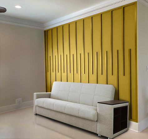 Slat Accent wall panels, ready to install, MDF wall panels,  3D accent wall panels kit, wall design, accent wall art, custom wall decoration Accent wall panels are made from MDF 1/2 in. Ready to paint Regular size: Width - 1.5 in and 2 in. Length - 59.75 in. You can order custom size. The boards are cut in half for delivery.  The boards are not self-adhesive. Yellow Accent Wall Bedroom, Wall Treatments Living Room, Large Accent Wall, Simple Accent Wall Ideas, Foam Wall Panels, Yellow Accent Wall, Easy Accent Wall, 3d Accent Wall, Slat Accent Wall