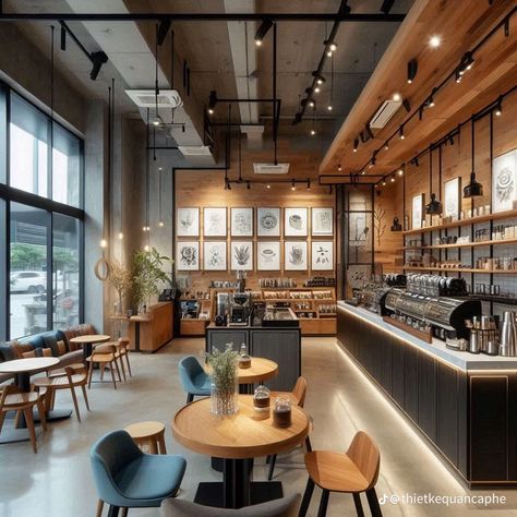 Grab And Go Design, Coffeeshop Designs, Moody Coffee Shop, Office Cafeteria Design, Chipotle Restaurant, Roastery Coffee, Cafeteria Design, Industrial Design Style, Work Cafe