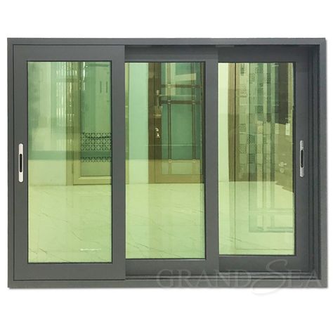 Aluminum sliding window using 3 channels aluminum sliding frame assembled with double reflective glass. It is can open the space maximum and that not take up the rest of space. So it is widely applicable in partition room space and ventilation. Aluminum Sliding Window Design, Slider Window Designs, Window Sliding Design, Glass Window Design Modern, Window Glass Design Modern, Aluminum Sliding Door Design, Sliding Windows Ideas, Aluminum Windows Design, Aluminum Sliding Door