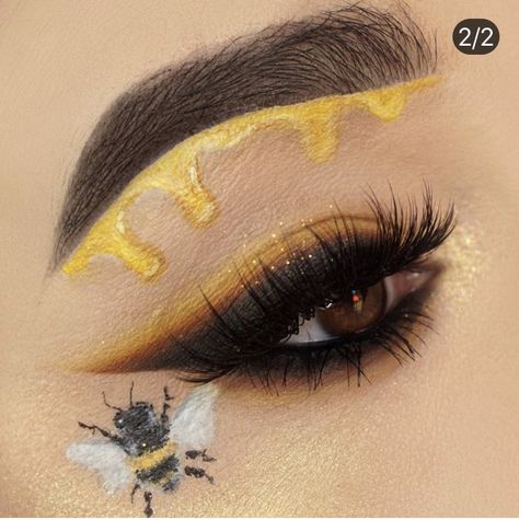 Bee Costume Makeup, Bumblebee Makeup, Bee Makeup, Cute Halloween Makeup, Carnival Makeup, Cute Eye Makeup, Halloween Eye Makeup, Face Paint Makeup, Face Art Makeup