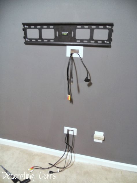 Decorating Cents: Wall Mounted TV and Hiding The Cords Tv Wall Installation, Tv Wanddekor, Wall Mount Entertainment Center, Wall Mount Tv, Tv Cords, Mount Tv, Hide Cords, Hidden Tv, Hide Cables