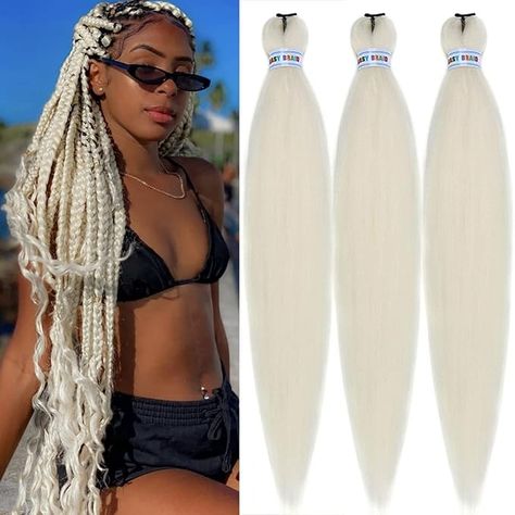 Amazon.com : Gozill Platinum Blonde Braiding Hair Pre Stretched Kanekalon Braids Hair Extension 26 Inch (Pack of 3) : Beauty & Personal Care Blonde Braiding Hair, Kanekalon Braids, Braids Hair, Braid In Hair Extensions, Braiding Hair, Platinum Blonde, Hair Extension, Hair Extensions, Braided Hairstyles