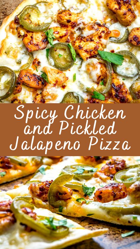 Spicy Chicken and Pickled Jalapeno Pizza Recipe | Cheff Recipes Jalapeno Pizza Recipes, Jalapeno Popper Pizza Recipe, Spicy Chicken Pizza, Spicy Pizza Recipes, Recipes With Pickled Jalapenos, Recipes Using Jalapenos, Chicken And Jalapeno Recipes, Jalepeno Popper Pizza, Recipes With Jalapenos