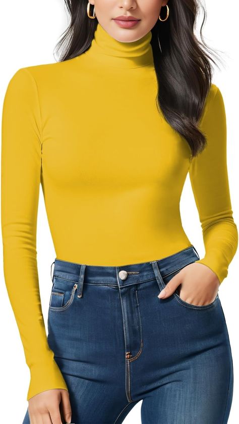 Long Sleeve Turtle Neck Shirts for Women(Yellow,S) at Amazon Women’s Clothing store Thermal Base Layer, Women Turtleneck, Turtle Shirts, Turtleneck Shirt, Turtleneck Long Sleeve, Layer Top, Womens Turtleneck, Work Tops, Turtle Neck Top