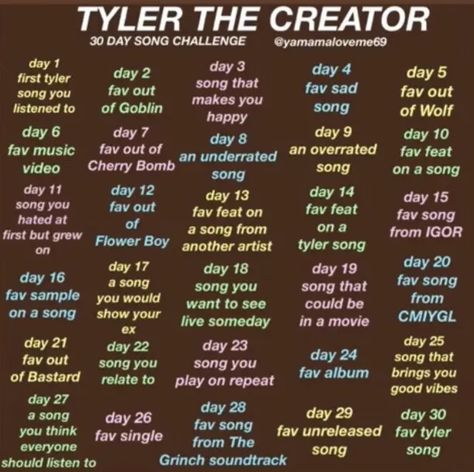 Best Tyler The Creator Songs, Tyler The Creator 30 Day Song Challenge, Tyler The Creator Playlist Names, Dogtooth Tyler The Creator, Tyler The Creator Songs, Ios Setup, Tyler The Creator Outfits, Music Challenge, 30 Day Song Challenge