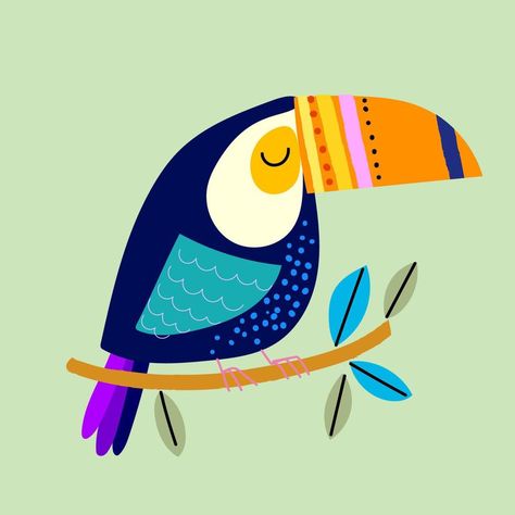 Colorful Bird Illustration, Birds Vector Illustration, Tucan Drawings, Cartoon Birds Cute, Tucan Illustration, Bird Illustration Cute, Toucan Cartoon, Bird Illustration Design, Bird Cartoon Illustration