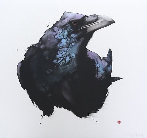 Raven Watercolor, Karl Martens, Watercolour Birds, Crows And Ravens, Academic Drawing, Ghost In The Machine, Raven Art, Watercolor Birds, Black Birds