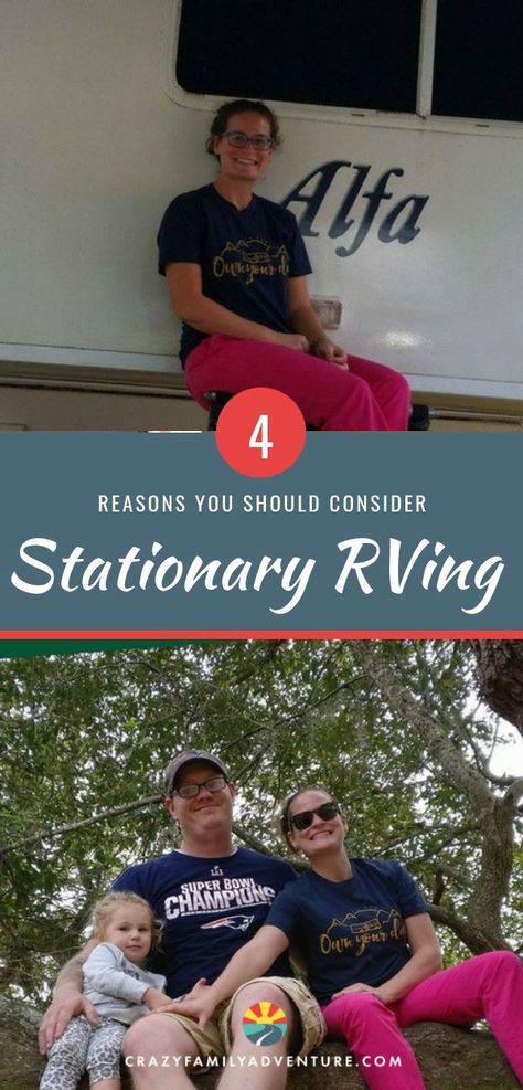 Stationary RV Living is living full time in an RV, motorhome, trailer or fifth wheel with your family - but without the intention of frequently moving! There are so many benefits to this lifestyle, starting with the process of minimizing to what you truly need, more family time, and lower cost of living! Here's what you need to know about the idea of Stationary RVing.  #RVlife #RVing #RVFullTime #minimalism Stationary Rv Living, Rv Camping Organization, Cabana House, Rv Remodeling, Rv Inspiration, Rving Full Time, Rv Camping Checklist, Rv Car, Trailer Life