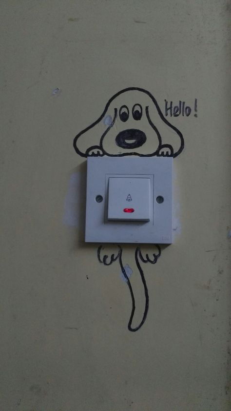 Switchboard art  Doggie saying hello  Doorbell Diy Wall Painting Ideas, Switchboard Painting, Switchboard Art, White Nail Art Designs, Romantic Nail Art, Nail Art White, Simple Wall Paintings, Creative Wall Painting, Wall Painting Ideas