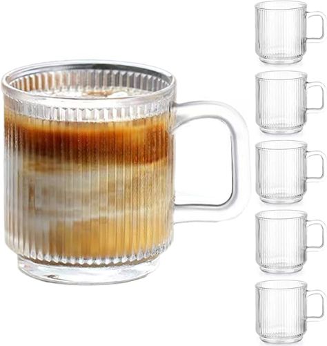 Amazon.com: Qipecedm 6 PACK Premium Glass Coffee Mugs with Handle, 12 OZ Classic Vertical Stripes Glass Coffee Cups, Transparent Tea Cup for Hot/Cold Beverages, Glassware Set for Americano, Latte, Cappuccino : Home & Kitchen Clear Coffee Mugs, Coin Café, Glass Cup Set, Glass Mugs, Glass Coffee Cups, Coffee Cup Set, Glass Coffee Mugs, Mors Dag, Beautiful Coffee