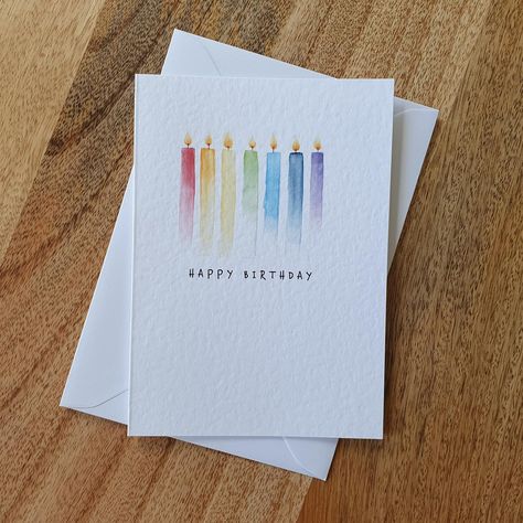 Diy Watercolor Cards Birthday, Birthday Watercolor Card, Homemade Birthday Card, Rainbow Birthday Card, Birthday Candle Card, Candles Birthday, Rainbow Candle, Creative Birthday Cards, Anniversaire Diy