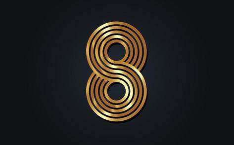 Eight of gold striped, infinity symbol or 8 logo design with elegant and luxury look, suit for business sign and company logo template, vector isolated on black background 8 Infinity Symbol, 8 Logo Design, 8 Logo, Luxury Look, Infinity Symbol, Gold Stripes, Gold Logo, Business Signs, Logo Templates