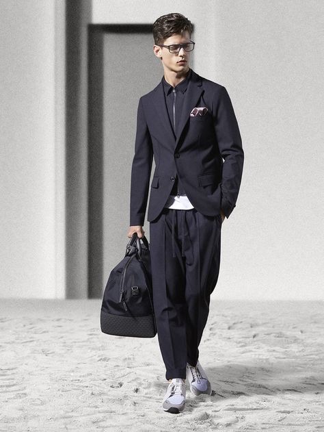 Emporio Armani Spring 2019 Men’s Catalog | The Fashionisto Sporty Suit Men, Nate Hill, Julian Weigl, Sporty Suit, Armani Suits, Man Clothes, Italy Style, Traje Casual, Sleek Fashion