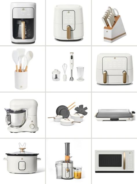 Beautiful By Drew Barrymore Kitchenware and Appliances - Walmart Finds White Gold Black Kitchen, Drew Barrymore Kitchen, Gold Black Kitchen, Beautiful By Drew Barrymore, Small Townhouse, Kitchen Vision Board, Rachel House, Black And Gold Kitchen, Beautiful Kitchenware