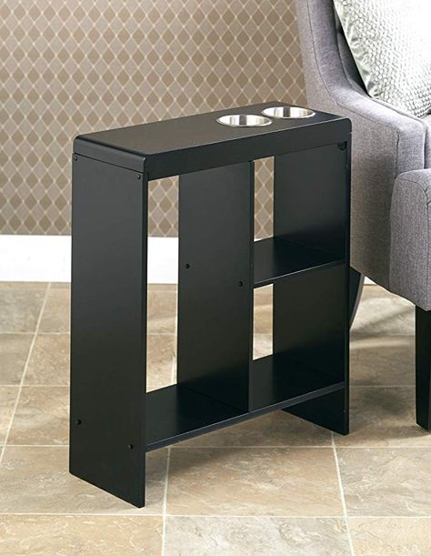 Amazon.com: Slim End Table with Drink Holders and Built-in Shelving - Black: Kitchen & Dining Slim Storage, Bar Shelf, Shelf Furniture, Wood End Table, Furniture Cheap, Diy End Tables, Basement Makeover, Couch Table, Lakeside Collection