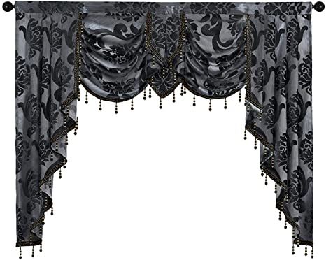 Amazon.com: NAPEARL Waterfall Valances for Windows-Luxury Black Valance for Living Room with Beads, Decorative Curtains Valances and Swags for Bedroom, Kitchen ( 1 Panel, 61-Inch Wide ): Kitchen & Dining Goth Curtains, Black Lace Curtains, Gothic Curtains, Beaded Valance, Living Room Valances, Moroccan Curtains, Window Swags, Valances For Living Room, Burlap Valance