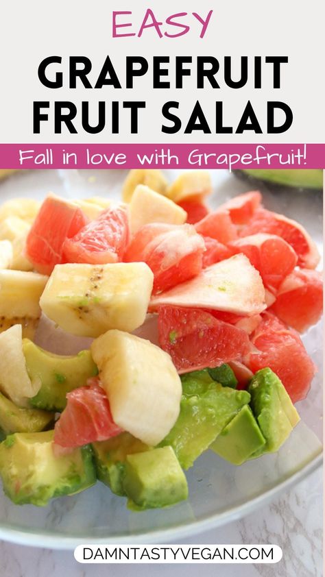 Easy Grapefruit Breakfast Fruit Salad! How to eat grapefruit. Easy grapefruit breakfast fruit salad recipe with avocado, banana, sunflower seeds and more. Healthy quick and easy breakfast idea. Vegan, gluten free and dairy free breakfast. Great introduction to eating grapefruit. What To Do With Grapefruit, Vegan Grapefruit Recipes, Grapefruit Healthy Recipes, Fruit Salad With Grapefruit, Grapefruit Recipes Breakfast, Fruit Salad Fall, Grapefruit For Breakfast, Grapefruit Breakfast, Salad Grapefruit