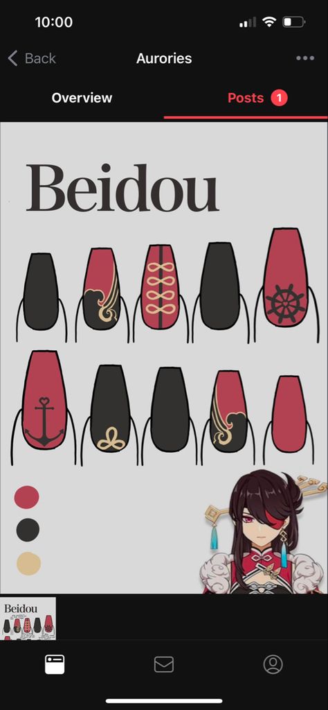 Hsr Nails, Genshin Nails Design, Genshin Inspired Nails, Genshin Impact Nails Design, Genshin Impact Nails, Genshin Nails, Manga Nails, Beidou Genshin Impact, Nails Design Short