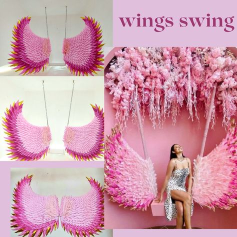 Diy Selfie Wall, Selfie Wall Ideas Restaurant, Parlour Interior, Selfie Museum, Party Wings, Wings Cosplay, Selfie Station, Angel Wings Costume, Selfie Wall