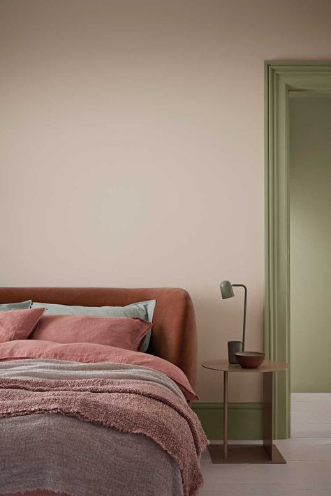 The new Crown paint colours for 2021: design experts give their verdict | Livingetc Crown Paint Colours, Dusky Pink Bedroom, Ceiling Paint, Crown Paints, Trending Paint Colors, Pink Bedrooms, Paint Can, Pink Bedroom, Painted Ceiling