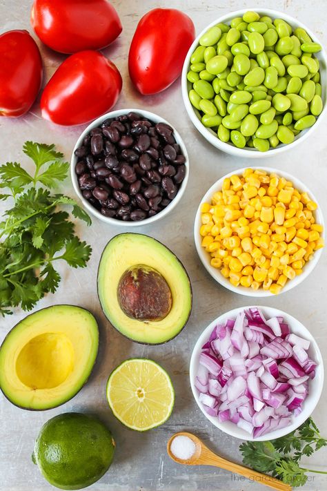 An easy Black Bean Edamame Salad recipe with sweet corn and avocado! Just 8 simple ingredients and filled with hearty plant-based protein. Edamame Salad Recipes, Salad With Edamame, Edamame Recipes Salad, Garden Grazer, Edamame Recipes, Edamame Salad, Salad With Avocado, Meatless Recipes, Best Salad Recipes