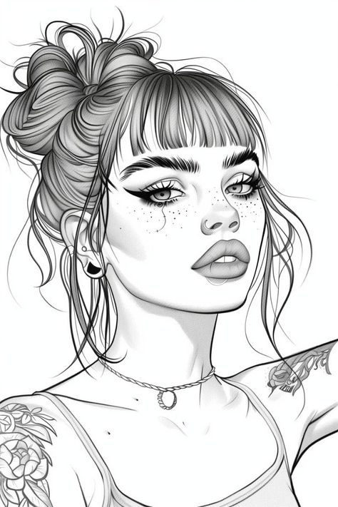 Click the link above and dive into the magical world of creativity on our Pinterest account. Discover a variety of coloring pages that await your inspiration! 😗😹 Rik Lee Illustration, Tattoos Printable, Updo Bangs, Rik Lee, People Coloring Pages, Tattoo Culture, Letter Art Design, Eye Drawing Tutorials, Color Drawing Art